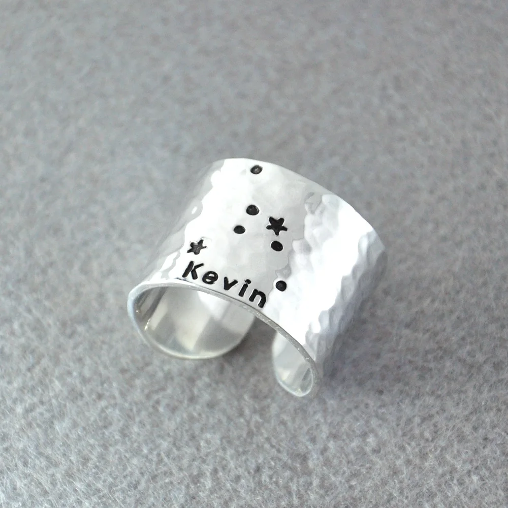 

Zodiac Cancer Ring, Constellation Ring, Zodiac Ring Hammered, Custom Your Name, Cancer Birthday Gift For Her