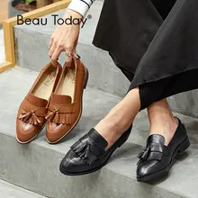 BeauToday/женские лоферы наивысшего качества из натуральной телячьей кожи с бахромой; повседневная обувь на плоской подошве; Брендовая женская обувь ручной работы; 27081