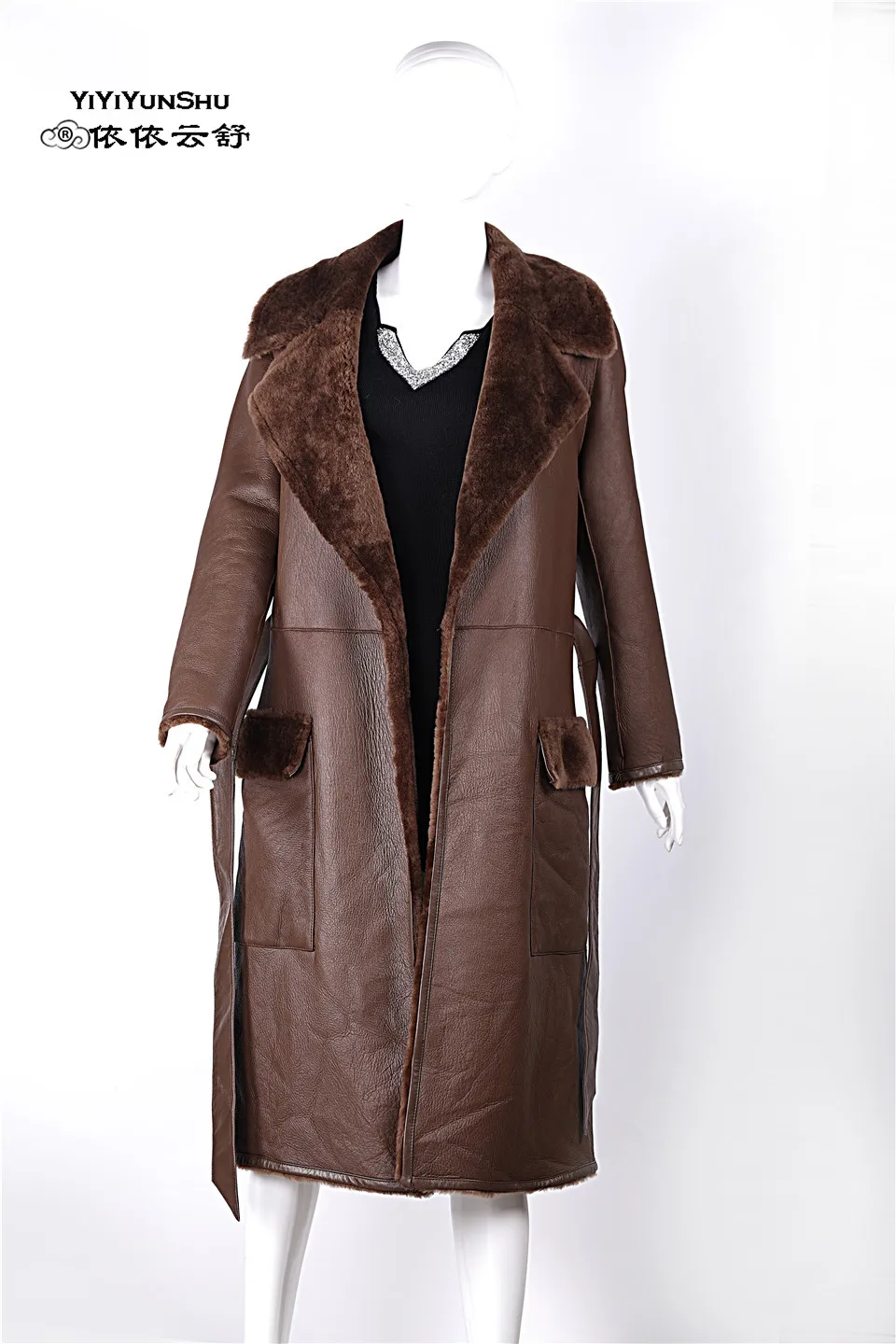 Yiyyunshu Мериносовая овечья шерсть двустороннее меховое пальто женское зимнее длинное толстое овечье меховое пальто из натуральной кожи меховая куртка женская