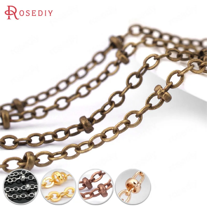 

(20003)5 Meters Chain Width 1.5MM 2MM Copper Necklace Chains Flat Oval Link Chains with Beads Station Ball Chains Accessories