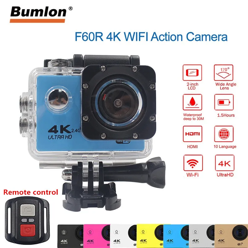 F60R 4K 30FPS Sport Action Camera 170°Lens 1080P 60FPS HD WIFI Camera 30M Waterproof with Remote for Swimming Driving Cycling Car (23)_