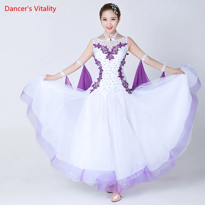 Professional Women's sleeveless Ballroom Dance Dresses Waltz Flamenco Tango Competition Standard black white Dress for Women