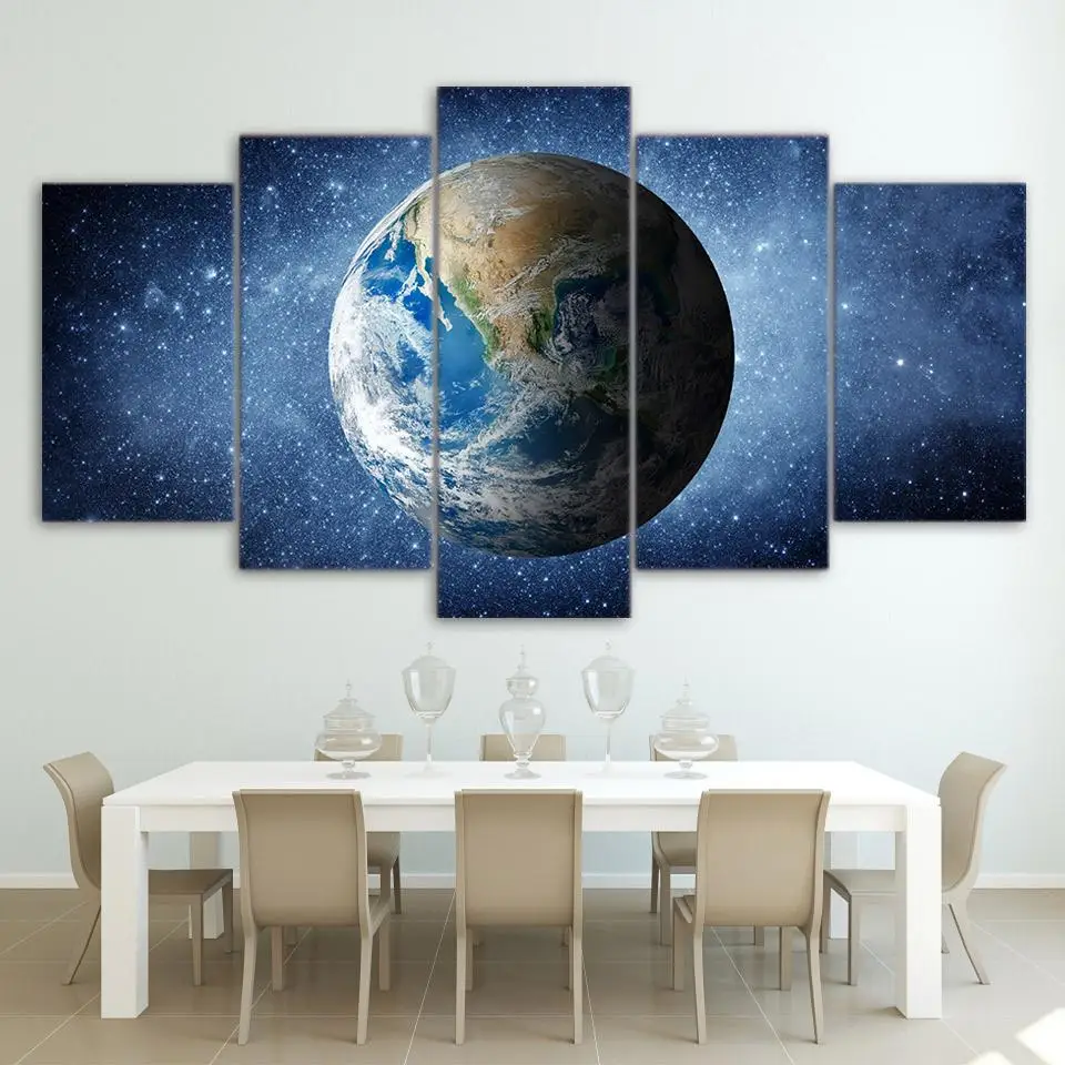

HD print 5 PC BLUE PLANET EARTH CANVAS Print Painting Framed Home Wall Decor Art Poster