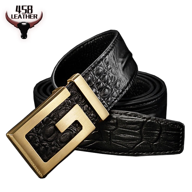 Mens Belt Luxury Brand Crocodile Genuine Leather Belt For Women G Gold Buckle Designer Belts Men ...