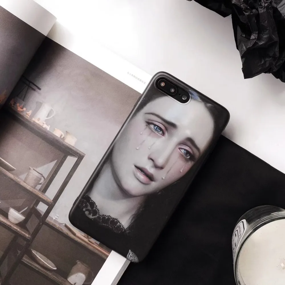 JiBan Fashion Art Painting Phone Shell For iPhone X Cases Luxury Soft Cover 7 8 6 Plus Cry Girl Fundas Accessories |
