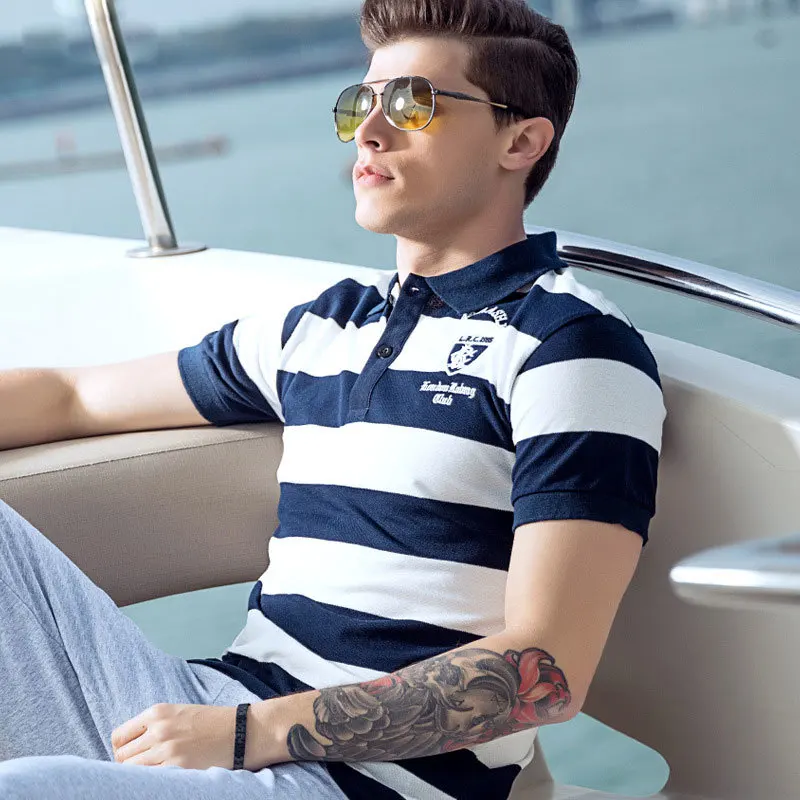 HTLB Brand New Boss Cotton Men Polo Shirts Summer Luxury Breathable Ralphmen Camisa Masculina Male Clothing Striped Polo