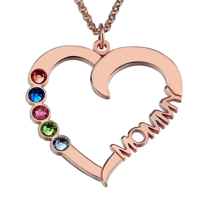 Corazón de piedra de nacimiento Collar de Oro Rosa de Color Personalizado de Plata Collar de piedra de Nacimiento de La Familia Amor Corazón Collar de Regalo para La Madre