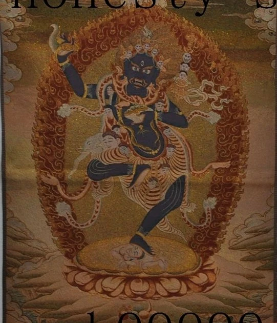 

35"Tibet Silk Embroidery art Tangka Exorcism Custodian god buddha Statue thangka
