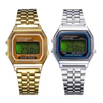 

Luminous Watch Gold Silver Classic Men Women Stopwatch Retro square military Stainless Steel LCD Digital Sports Wrist Watches