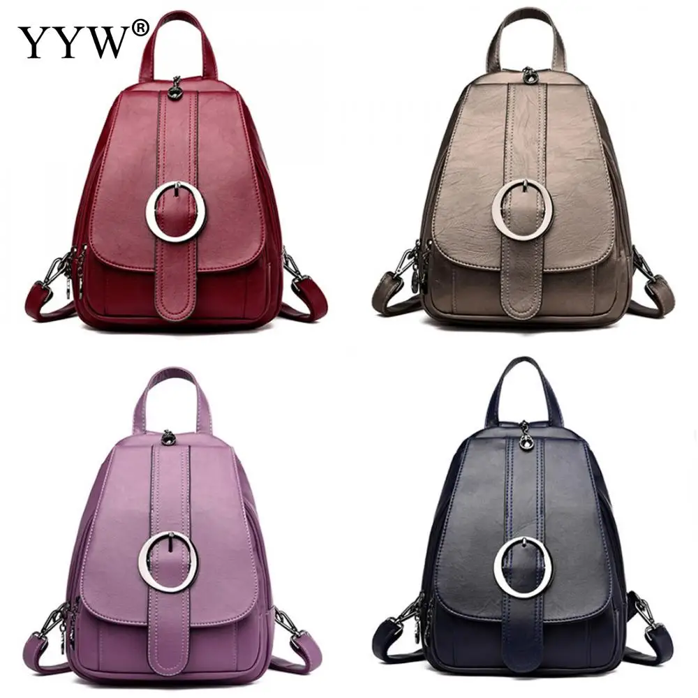 

women simple black small backpack lady teenager girl with lid casual bags for middle School student schoolbags Leather backpack