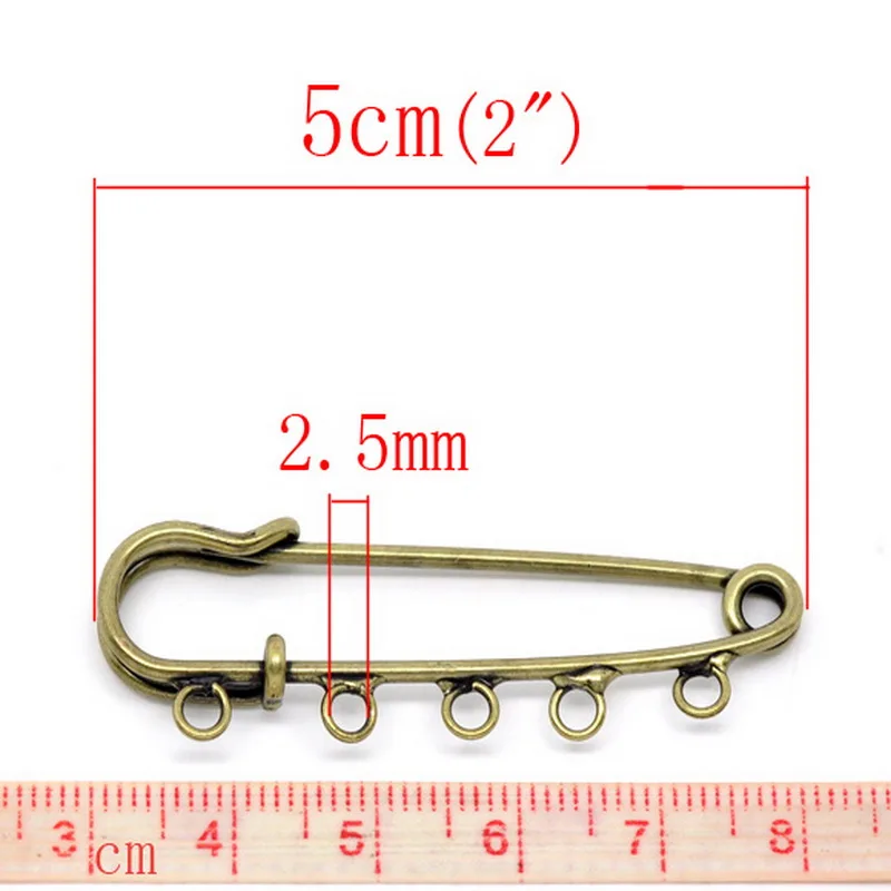 FUNIQUE, 10 шт., бронзовый, серебристый цвет, брошь на булавке с 3 отверстиями, сделай сам, брошь, подходит для шармов и цепей, Детские ювелирные аксессуары, 6,9x1,9 см - Окраска металла: 5x1.5cm 10pcs
