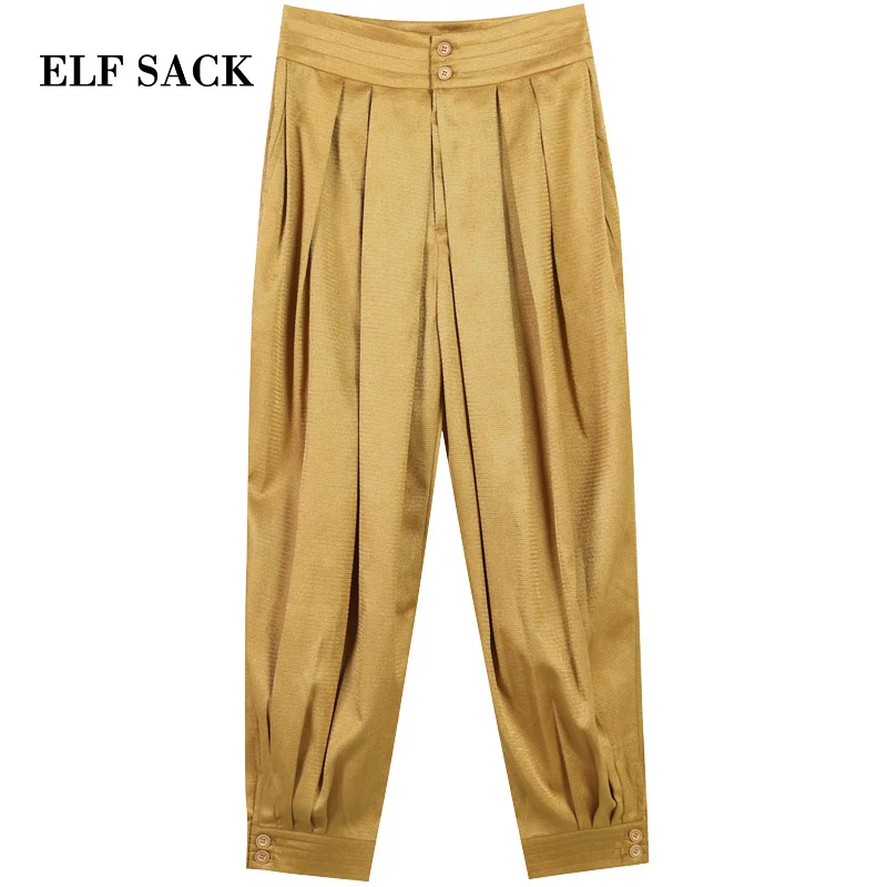 Женские штаны шаровары ELFSACK однотонные повседневные средней длины с эластичной