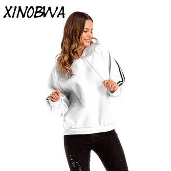 

American New 2018 Autumn Woman Fashion Loose Mix Color Sweatshirt With Hooded Female Casual Pullover Coats Outwear Plus Size Hot