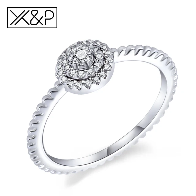 X&P Elegant Radiant Round Silver Cubic Zirconia Rings for Women Girl Fashion Engagement Clear Romantic Geometric Crystal Ring