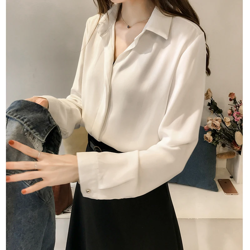 Comprar Blusas de moda de otoño para mujer 2019 ropa de mujer de talla grande sólida camisa suelta blusa de manga larga blusa femenina simple OL 1181 40