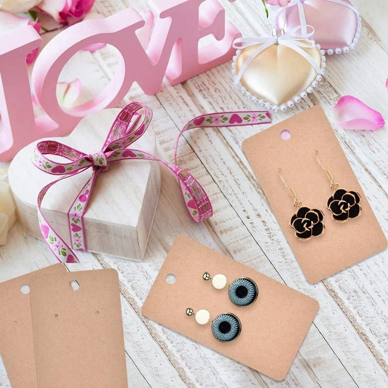 100Pcs 5 x 9Cm Kraft Paper Blank Jewelry Display Card Cardboard Earring Package Hang Tag Card Brown