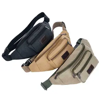 

Men Casual Fanny Pack Waist Bags Belt Canvas Hip Bum Bag Pouch Three Zipper Pockets 2019 new