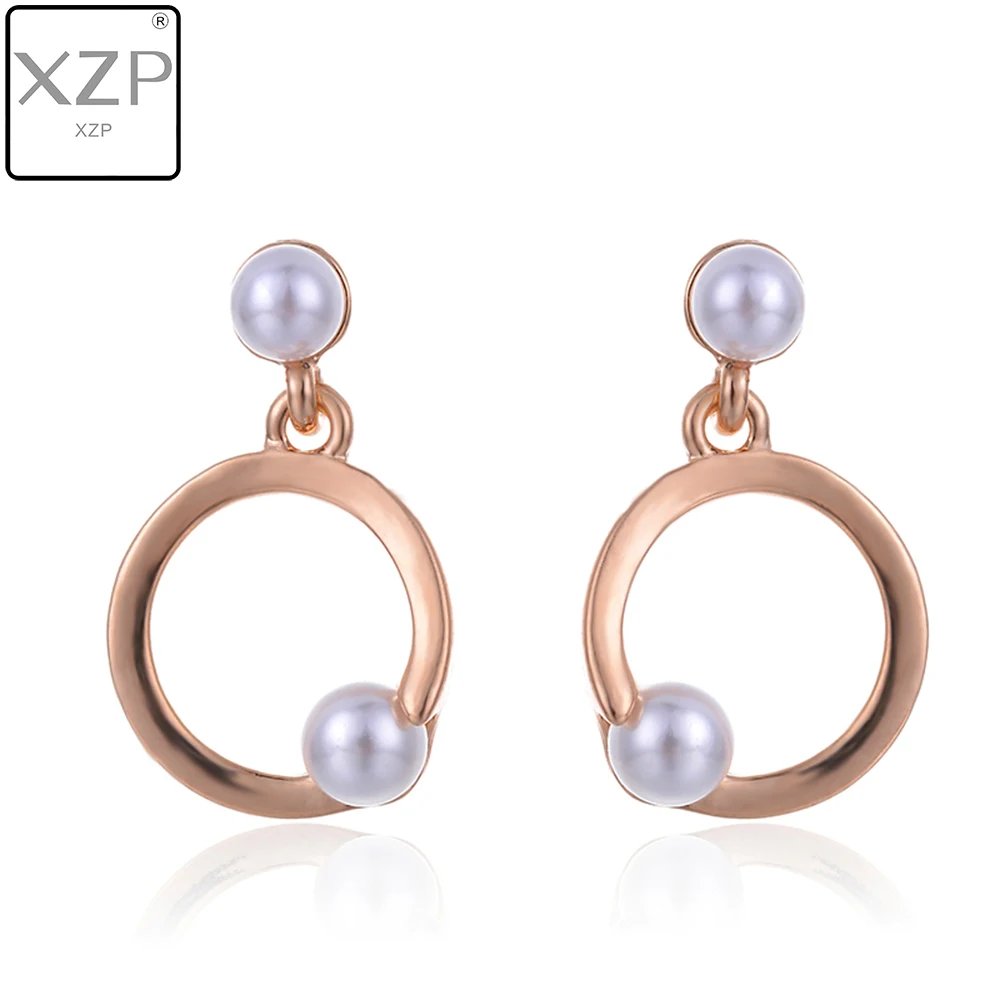 

XZP New Design Metal Gold Silver Color Circle Geometric Irregular Natural Pearl Drop Earrings for Women Hanging Earring Jewelry