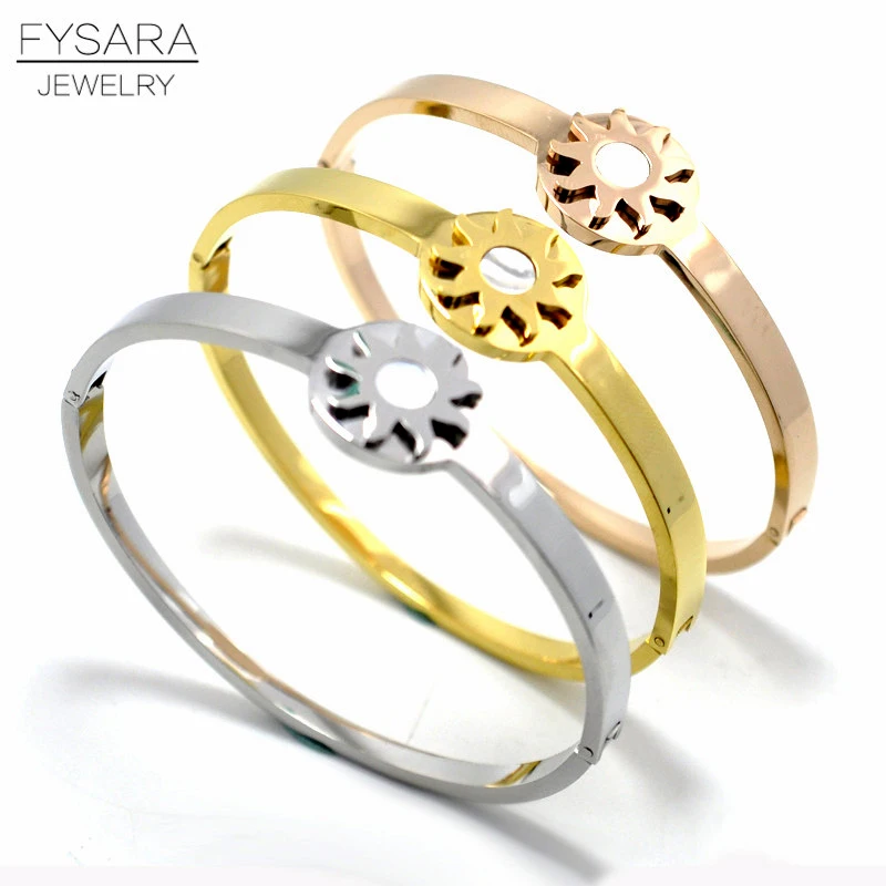

FYSARA Shell Sun Flower Bracelets & Bangles For Women Lady Fashion Jewelry Lover Bangle Stainless Steel Bangles Circle Pulseira