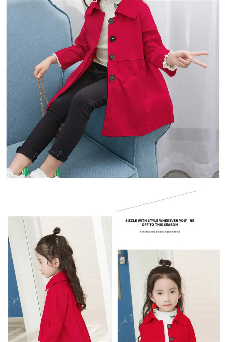 INS/Лидер продаж, длинные пальто для девочек ветровка из хлопка однослойное пальто тонкий однобортный Тренч в Корейском стиле для девочек на весну и осень