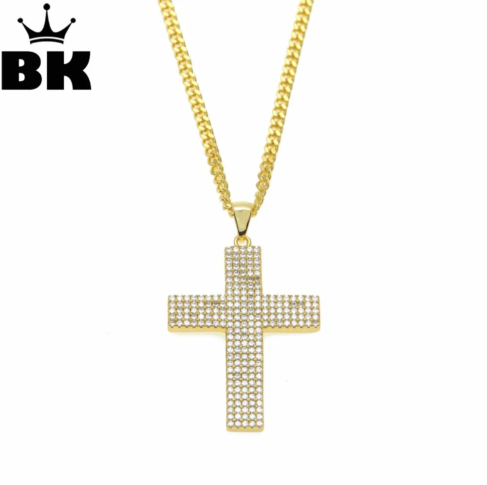 

Bling bling Iced Out Micro Pave Full Rhinestone Cross Pendant Necklace Gold Silver Color Vogue Men's Necklace