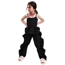 Одноцветный комбинезон без рукавов с рюшами на бретельках для маленьких девочек, комбинезон, одежда, однотонные летние комбинезоны с рюшами в стиле ретро