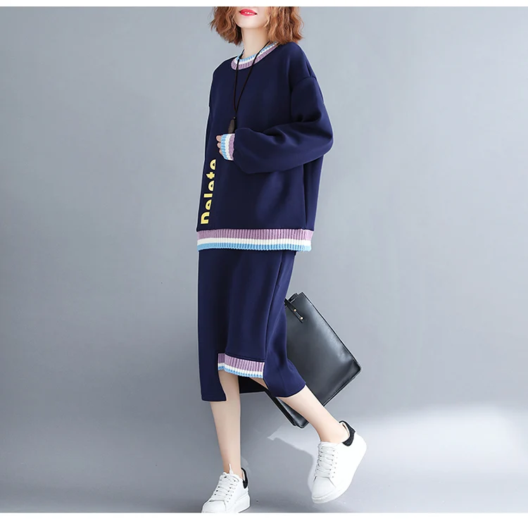 Women Autumn  Two Piece Tops and Skirts 2018 New  Fashion Casual Sweater Clothes For Female Plus Size Suits CH795 (10)