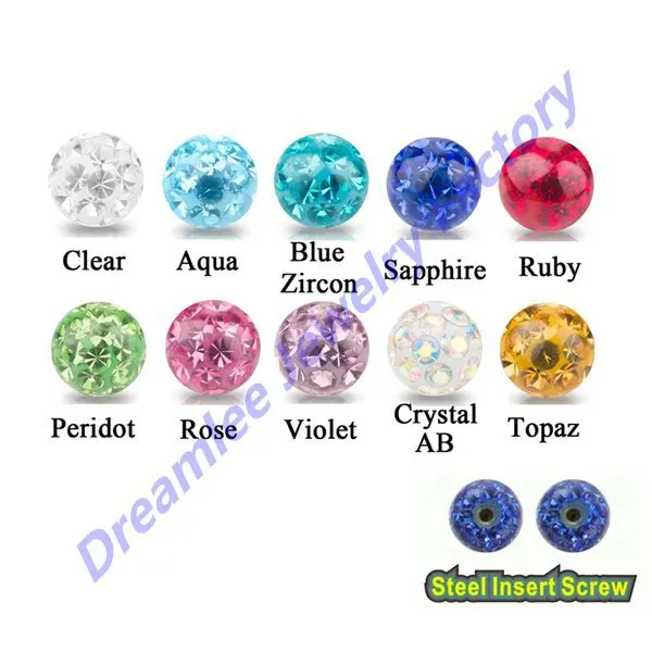 

Lot of 30pcs Bling CZ Ferido Crystal Epoxy Ball 16g Of Inner Thread Fit Gauge Body Accessories Piercing Jewelry