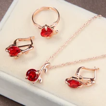 Женские свадебные комплекты ювелирных изделий, очаровательные красные кристаллы, круглые подвески, ожерелья, серьги, наборы, блестящие циркониевые ювелирные изделия для женщин