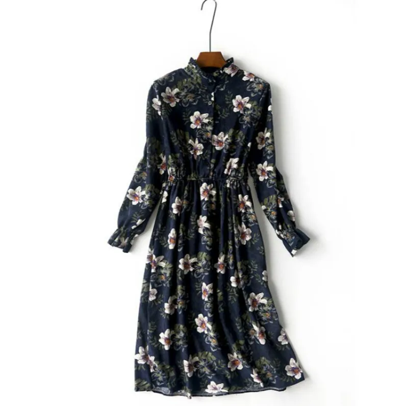 

Vestido De Festa elegant velveteen design autumn-winter dress Casual with long sleeves Ladies Vintage print Party dresses midi