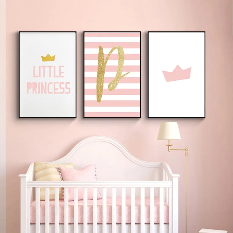 

Girl Nursery Wall Art Girl Power Posters and Little Princess Prints Pink White Canvas Painting Kawai Pictures for Living Room