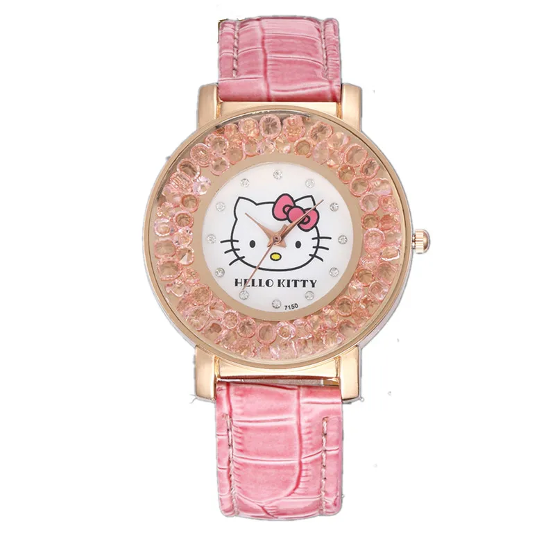 

Pink Leather Luxury Watches Woman Casual Fashion Crystal Dial Ladies Watch Clock Cute Rhinestone Girl Quartz Watch Gift Relogio