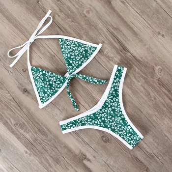 

Sexy Low Waist Flower Printed Swimsuit Women's 2019 Fashon Front Knot Bikini Set Summer Beachwear