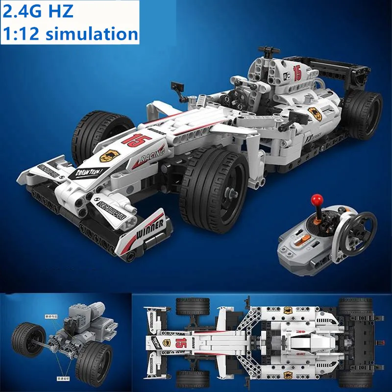 

729pcs 2.4GHz Technic Remote Control MOC F1 Racing Car With Motor Box Building Blocks Bricks Creator Toys for Children