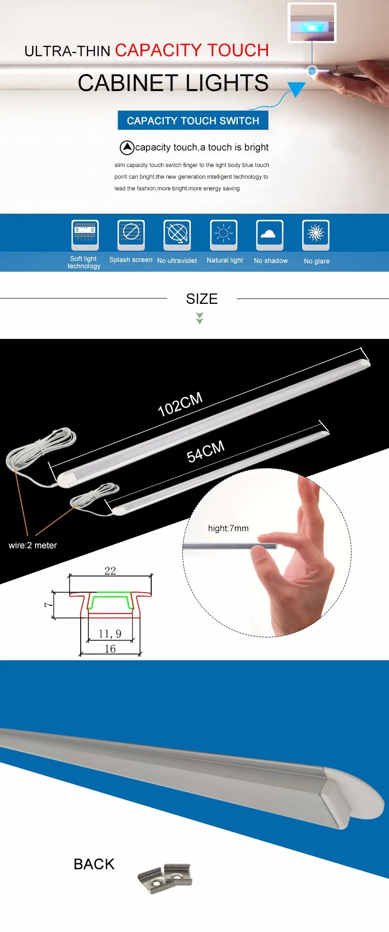 20 шт./лот 50 см DC12V затемнения touch Сенсор свет Светодиодные ленты Бар Ночной светильник огни кабинета Кухня светодиод под трубки огни