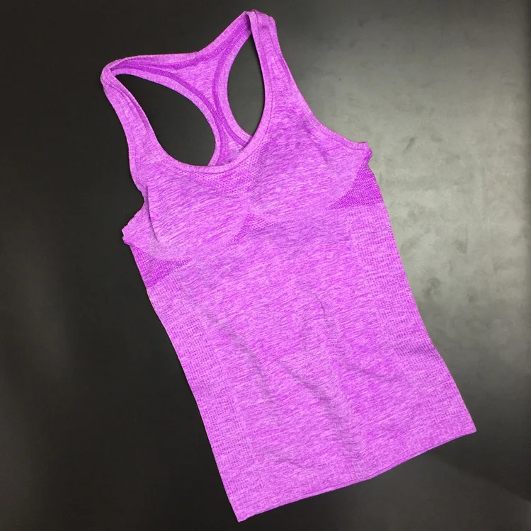 Женский тонкий ребристый спортивный жилет с глубоким вырезом, без рукавов, майка для йоги, стрейч, Быстросохнущий дышащий - Цвет: Purple