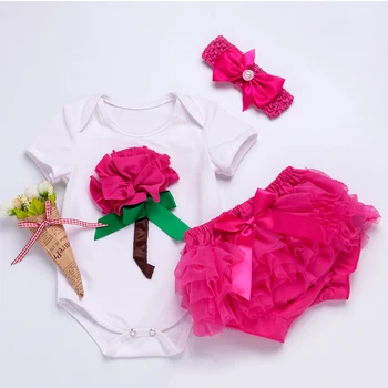 

Hot Sale Baby Clothing sets Cotton White Bodysuits rose red shorts Girl Newborn Original Flower Valentine Day Clothes YK&Loving