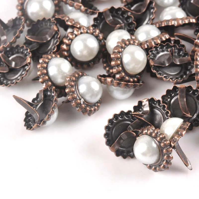 20Pcs 15x16mm Round Pearl Metal Brads For Scrapbooking Crafts Shoes Decor Embellishment DIY Accessories