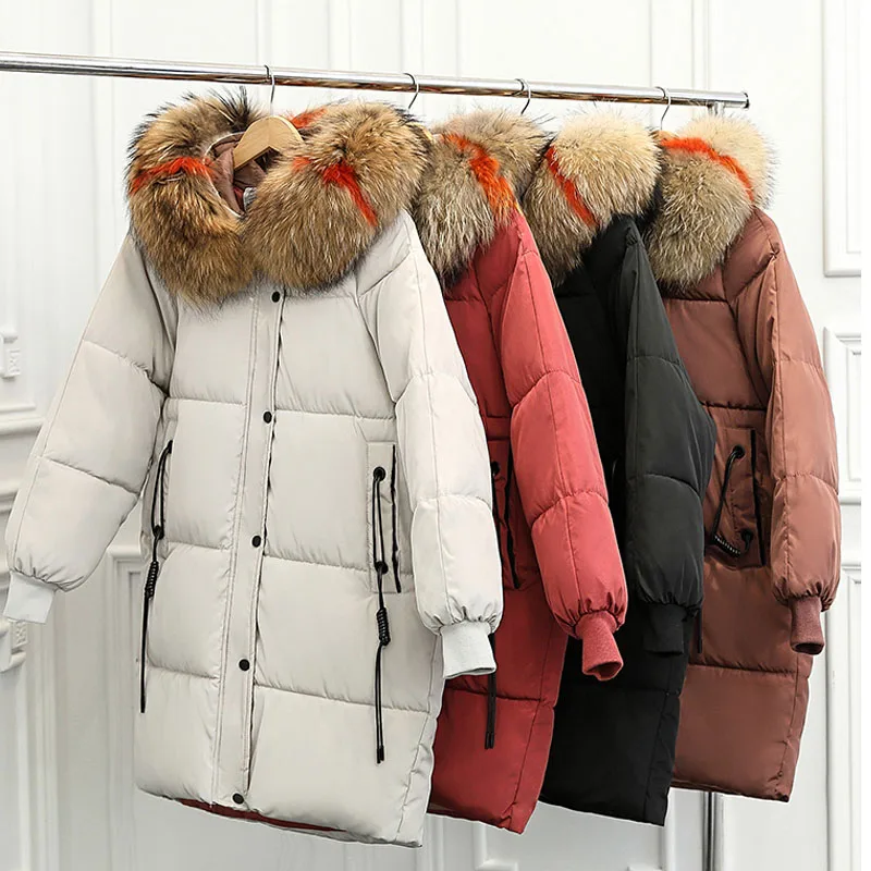 

New Fashion Large Real Fur 2018 Winter Jacket Women Raccoon Fur Collar Hooded Thick For Womens Jackets And Coats Female Parkas