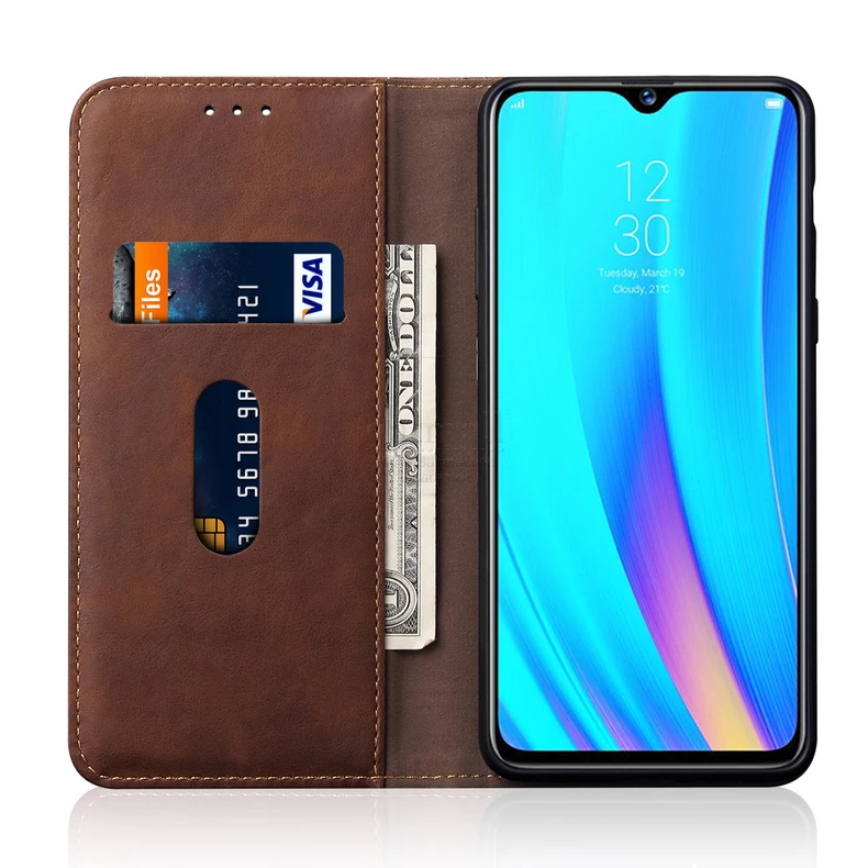 Винтажный кожаный чехол-книжка для OPPO Realme X lite/3 pro, Роскошный кошелек с подставкой для карт, Магнитный чехол-книжка, повседневный чехол для телефона, Fundas