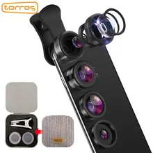 TORRAS Mobile Phone Lens Wide Angle Fish Eye Clip-on Alloy Metal Cell Phone Camera Lens Kit 15X Macro For iPhone Lens  with Case