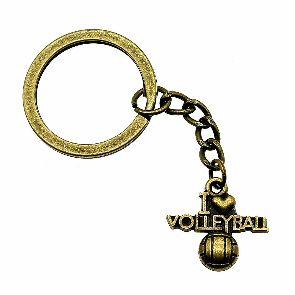 

1 piece keychain car key I Heart Volleyball diy jewelry making gift for new year 21x20mm pendant antique Bronze