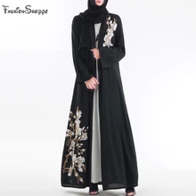 Роскошная вышивка цветочные Абаи мусульманское длинное платье для девочки, кардиган с длинными халаты Jubah кимоно Рамадан арабских Исламская, молитвенная Костюмы D966
