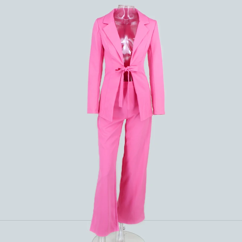 Ohvera лук женский костюм женские костюмы офисные наборы Повседневный блейзер и брюки формальный комплект из двух частей Terno Feminino - Цвет: Розовый