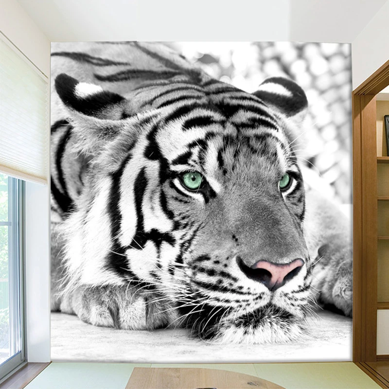 送料無料カスタマイズされた黒と白の虎動物 3d 壁紙壁画リビングルームのソファテレビの背景ルームの入り口の壁論文 Wall Paper 3d Wallpaper Murals3d Wallpaper Aliexpress