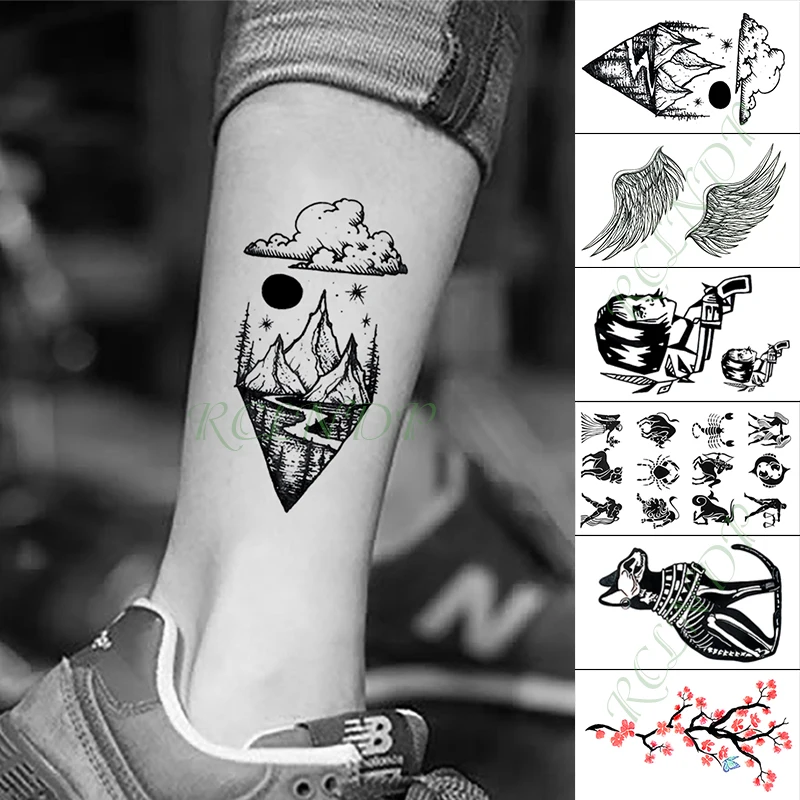

Waterproof Temporary Tattoo Sticker Mountain Moon Star wing dog flower Fake Tatto Hand Foot Flash Tatoo for Kid Girl Men Women
