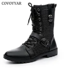 COVOYYAR/мужские ботинки В рыцарском стиле; коллекция года; ботильоны martin в британском стиле; сезон осень-зима; мужская обувь с высоким берцем и пряжкой в стиле пэчворк; Цвет Черный; MBS670