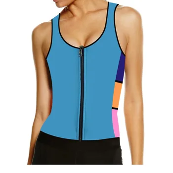 

2020 New Ladies Sleeveless Vest Plus Size Neoprene Bustier O Neck Black Pink Blue Color Zipper Bodysuit Shapers Corsets