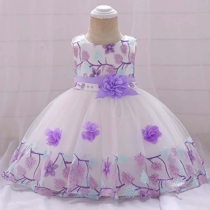 Летние Новорожденные Одежда для девочек Детские платья для девочек в возрасте 1 года платье для дня рождения для малышей, платье с цветочным принтом детская одежда - Цвет: purple