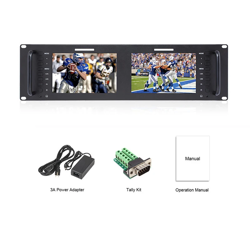 Двойной ЖК монитор 7 дюймов 3RU IPS 1280x800 вещания с креплением в стойку 3G SDI HDMI AV вход